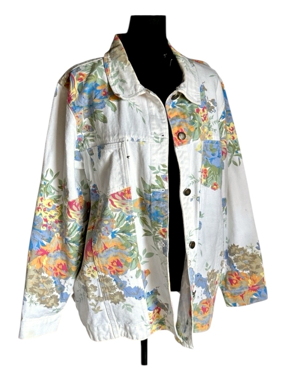 Susan Graver Oversized Denim Jacket White Floral